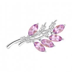 Brooch, silver 925, with amethysts and cubic zirconia, length approx. 35 mm