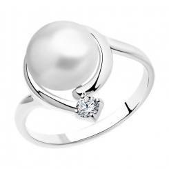 Damenring aus Silber 925, mit Perle und Zirkonia