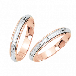 Trauringe, Rot-/Weißgold 585, "Ring im Ring" drehbar, Breite ca. 4 mm, Nr. 8280/TR mit Brillanten 0,05 ct. WVS - 5 St. / Preis für je 1 Ring.