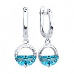 Ohrringe aus Silber 925 mit blauem Zirkonia in Halbmondform, ca. 29 mm