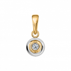 Элегантная подвеска из жёлтого золота 585 пробы, с бриллиантом ≈ 0,034 ct. HSI и керамической вставкой, диаметр ≈ 7 мм, высота ≈ 14 мм