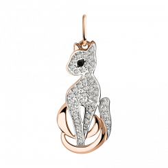 Schöner Anhänger Katze aus Rotgold 585, mit Zirkonia, Höhe ca. 28 mm