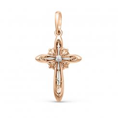 Attraktiver Kreuzanhänger, Russisches Rotgold 585, mit Zirkonia, Höhe ca. 32 mm