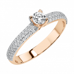 Женское кольцо, русское красное золото 585, с бриллиантами ≈ 0,6 ct. GSI, диаметр основного камня ≈ 3,5 мм, ширина кольца ≈ 3 мм