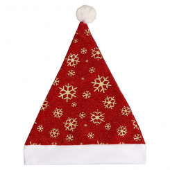 Weihnachtsmann-Mütze-Set 12 Stück Schneeflocken rot-goldene Farbe, 28x35 cm