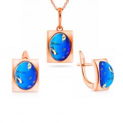 Vergoldetes Schmuckset aus 925 Silber mit ovalem Bernstein im Quadrat