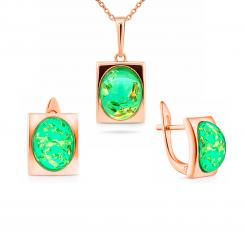 Позолоченный ювелирный комплект из серебра 925 пробы с овальным янтарем в квадрате