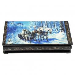 Box for small things "Horse trio in winter forest", approx. 17.5 x 3.5 x 8.5 cm