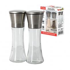 Glass and stainless steel pepper and salt mill set