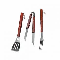 BBQ set of 3 stainless steel with wooden handles