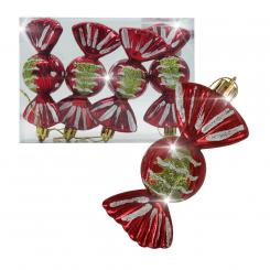 Набор елочных украшений из 4 игрушек "Конфета", красный, 11 x 5 x 4 см