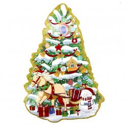 Праздничное украшение - Ёлка с лошадкой и снеговиком, 39 x 27 см