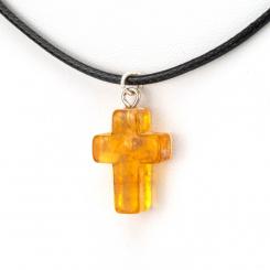 AmberProfi Small Honey Amber Cross Pendant on a String Necklace