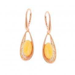 Earrings in 925 silver with milk amber, rose gold-plated