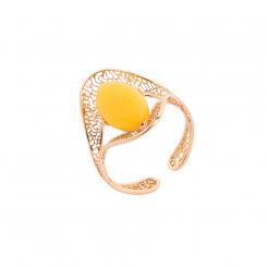 Ladies' ring in 925 silver with milk amber, rose gold-plated