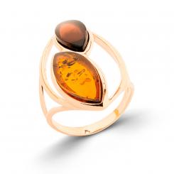 Ladies' ring in 925 silver with cognac and cherry amber stones, rose gold-plated