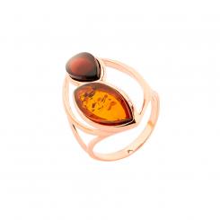 Ladies' ring in 925 silver with cognac and cherry amber stones, rose gold-plated