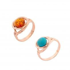 Ladies' ring in 925 silver with cognac amber or turquoise, rose gold-plated
