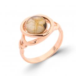 Ladies' ring in 925 silver with labradorite, rose gold-plated