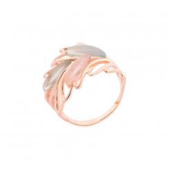 Leaf-shaped ladies' ring in 925 silver with aqua agate and quartz, rose gold-plated