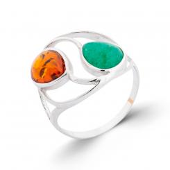 Ladies' ring in 925 silver with cognac amber and green quartz
