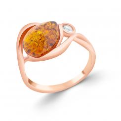 Ladies' ring in 925 silver, rose gold-plated, with amber and zirconia