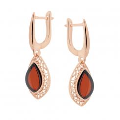 Rose gold-plated earrings in 925 silver with cherry amber