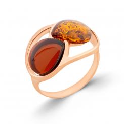 Ladies' ring rose gold-plated 925 silver with cherry and cognac amber