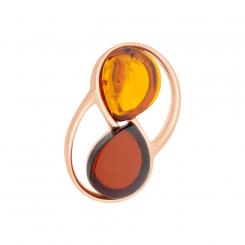 Pendant rose gold plated 925 silver with cherry and cognac amber