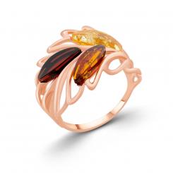 Ladies' ring rose gold-plated in 925 silver with cherry, cognac and lemon amber