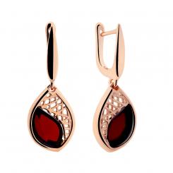 Earrings rose gold plated 925 silver with cherry amber stone