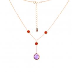 Necklace rose gold plated 925 silver with cherry amber stones and amethyst