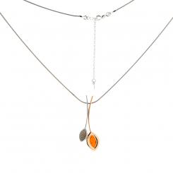 Necklace gold plated 925 silver with amber pendant (length 45+5 cm)