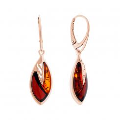 Серьги из серебра 925 пробы с янтарём вишнёвого и коньячного цвета 