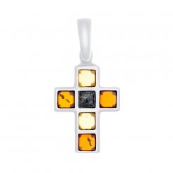 Cross pendant in 925 silver with cherry, cognac and lemon amber