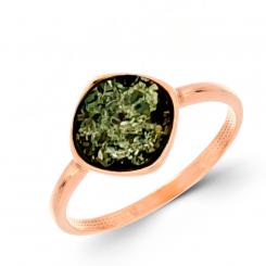 Ladies' ring in gold-plated 925 silver with round flat green amber