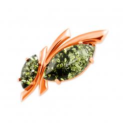 Brooch in 925 silver with amber stones, gold-plated