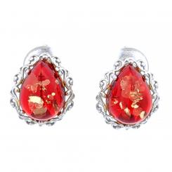 Earrings in 925 silver with drop-shaped amber stones