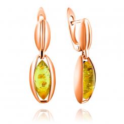 Серьги из позолоченного серебра 925 пробы с янтарными камнями