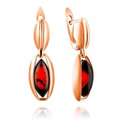 Серьги из позолоченного серебра 925 пробы с янтарными камнями