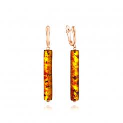 Серьги-подвески из серебра 925 с натуральным янтарём цилиндрической формы
