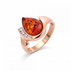 Ladies' ring in 925 silver with drop amber and zirconia