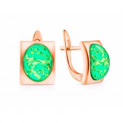 Серьги из позолоченного серебра 925 пробы с овальным янтарём в квадратной оправе