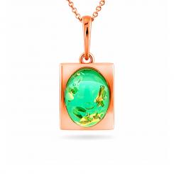 Подвеска из позолоченного серебра 925 пробы с овальным янтарём в квадратной оправе