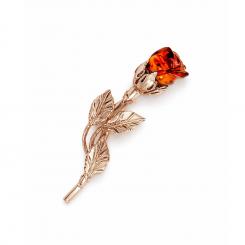 Брошь-тюльпан из позолоченного серебра 925 пробы с янтарём