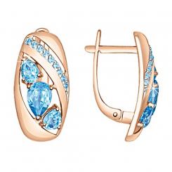 Sokolov earrings in 585 rose gold with blue topaz and cubic zirconia