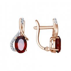 Sokolov earrings in 585 rose gold with garnet and cubic zirconia