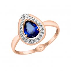 Sokolov ladies ring in 585 red gold with a sapphire and cubic zirconia