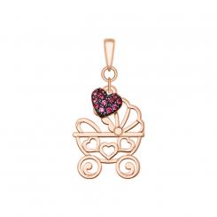 Pendant "Pram" in 585 red gold with red zirconia