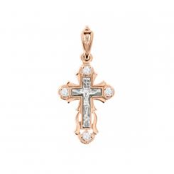 Pendant cross in red/white gold with cubic zirconia